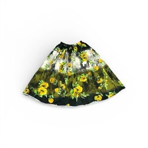 Zara Floral A-Line Skirt in Green and Yellow